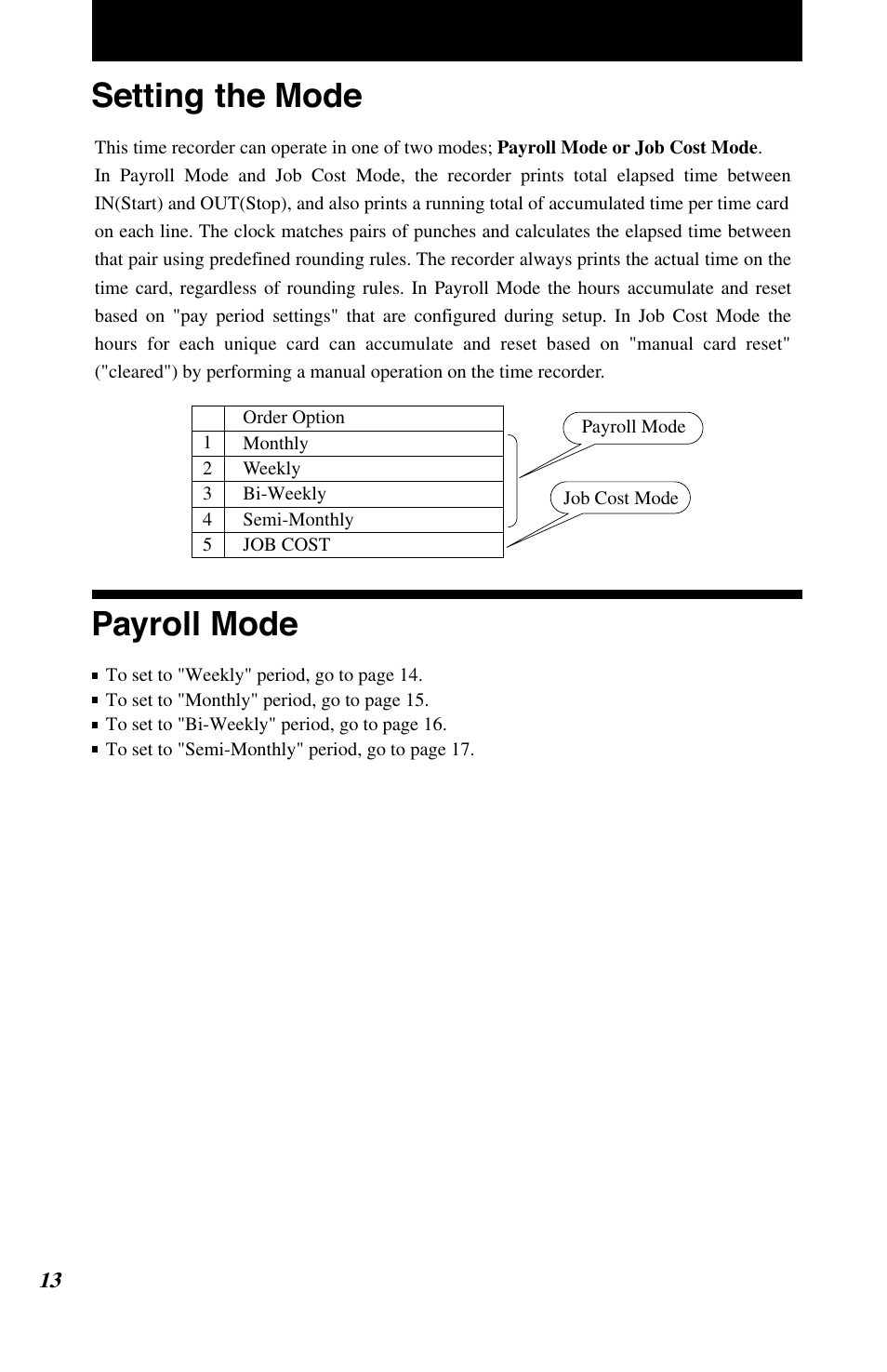 Setting the mode, Payroll mode | Lathem 7500E User Manual | Page 16 / 50