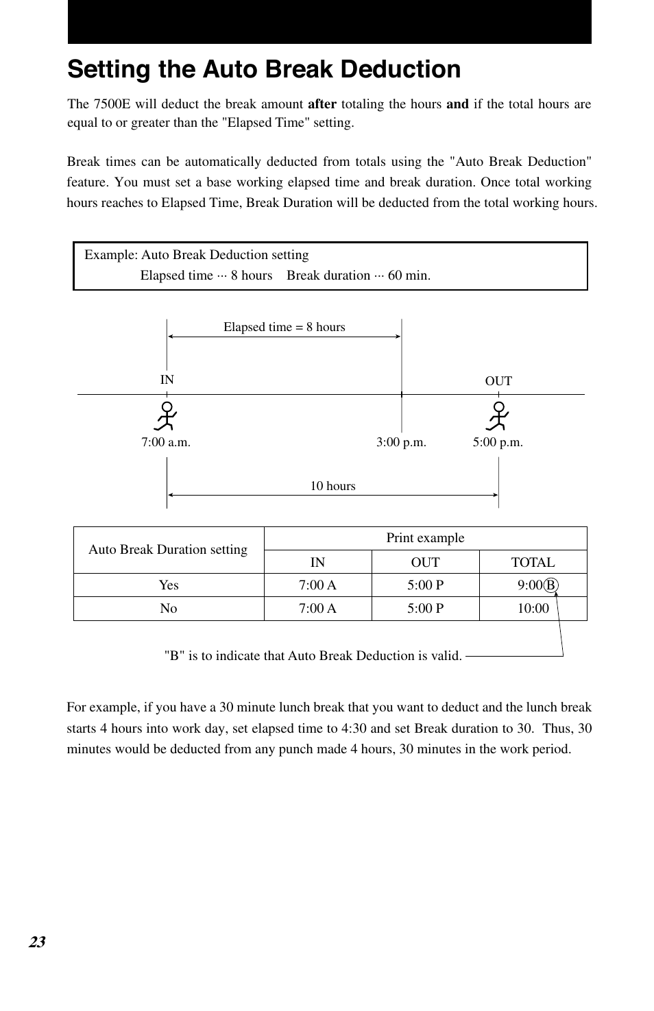 Setting the auto break deduction | Lathem 7500E User Manual | Page 26 / 50