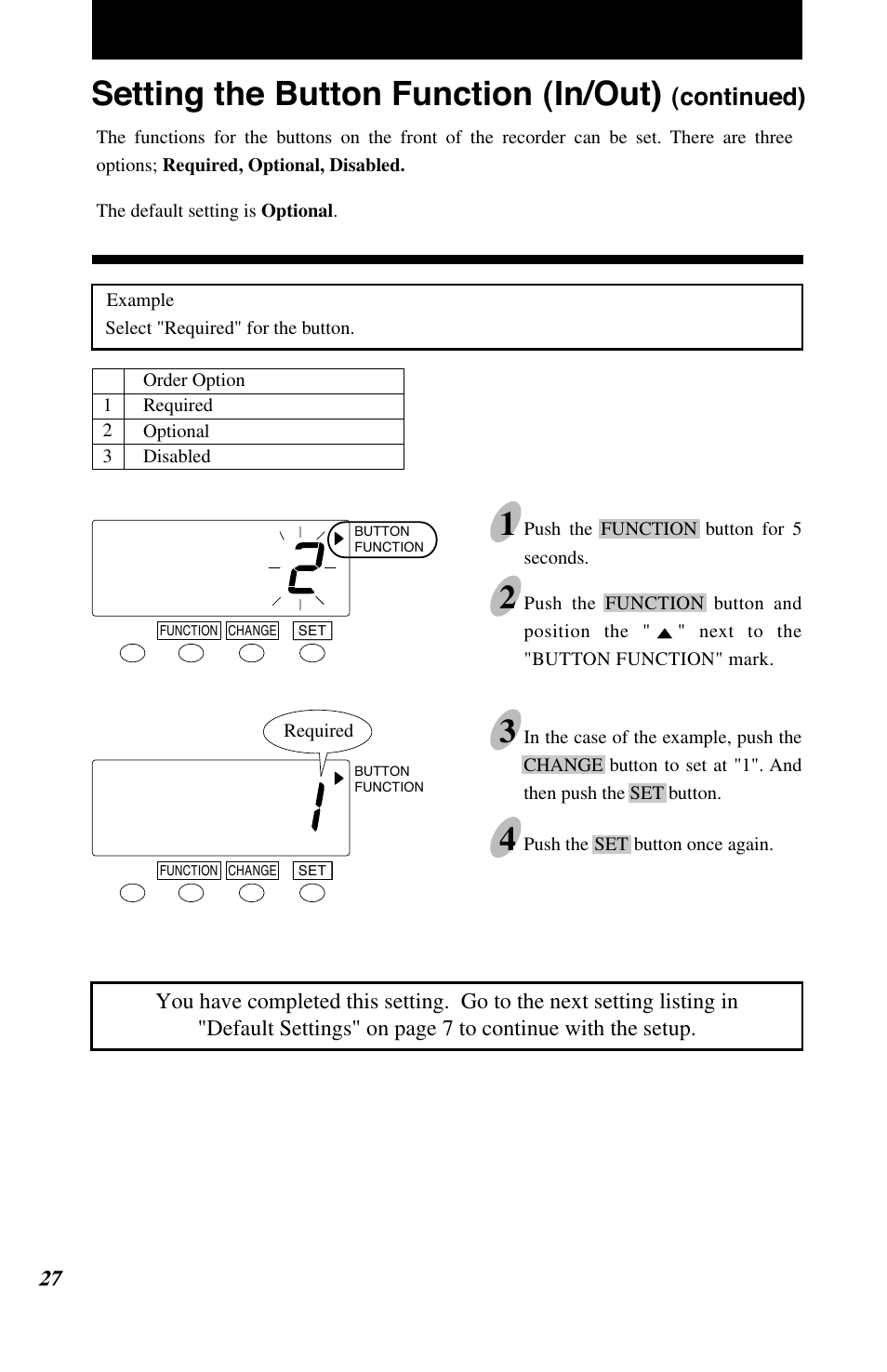 Setting the button function (in/out), Continued) | Lathem 7500E User Manual | Page 30 / 50