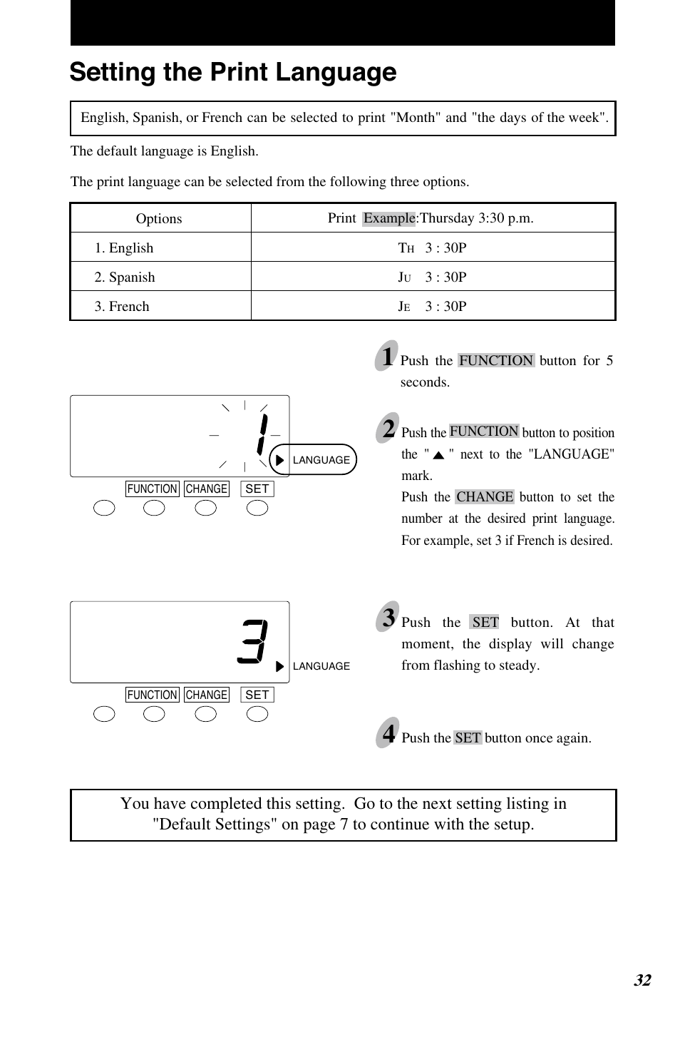 Setting the print language 2 | Lathem 7500E User Manual | Page 35 / 50