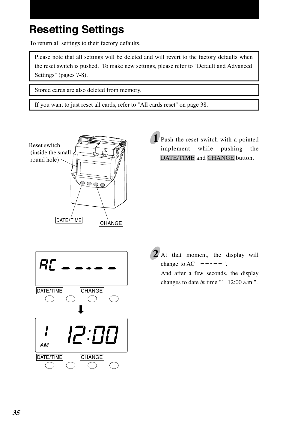 Resetting settings | Lathem 7500E User Manual | Page 38 / 50