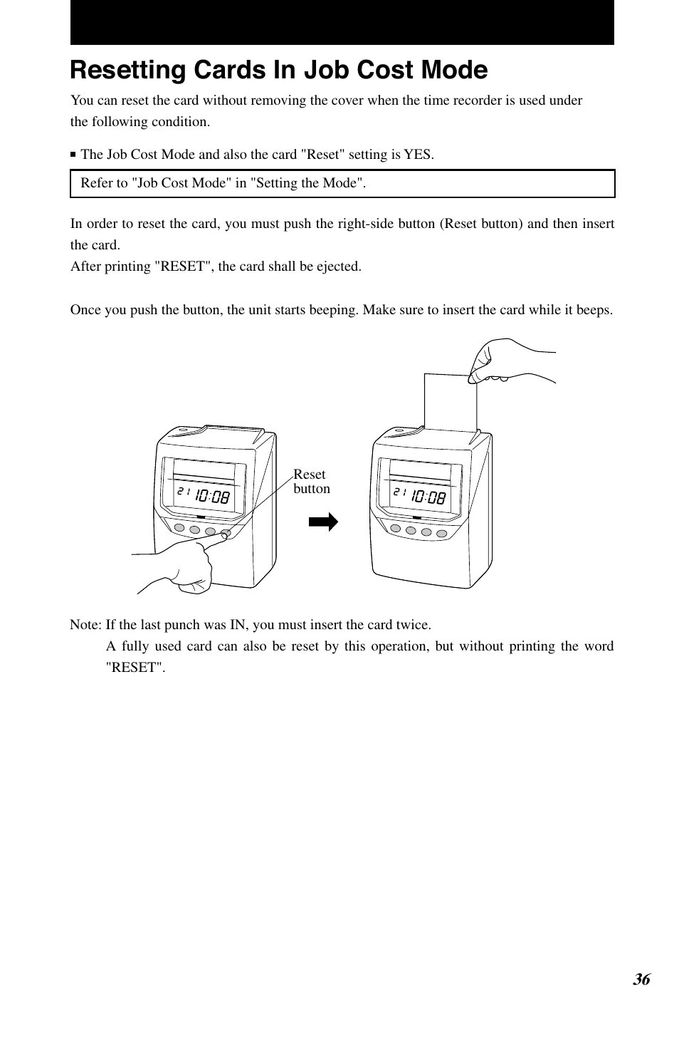 Resetting cards in job cost mode | Lathem 7500E User Manual | Page 39 / 50
