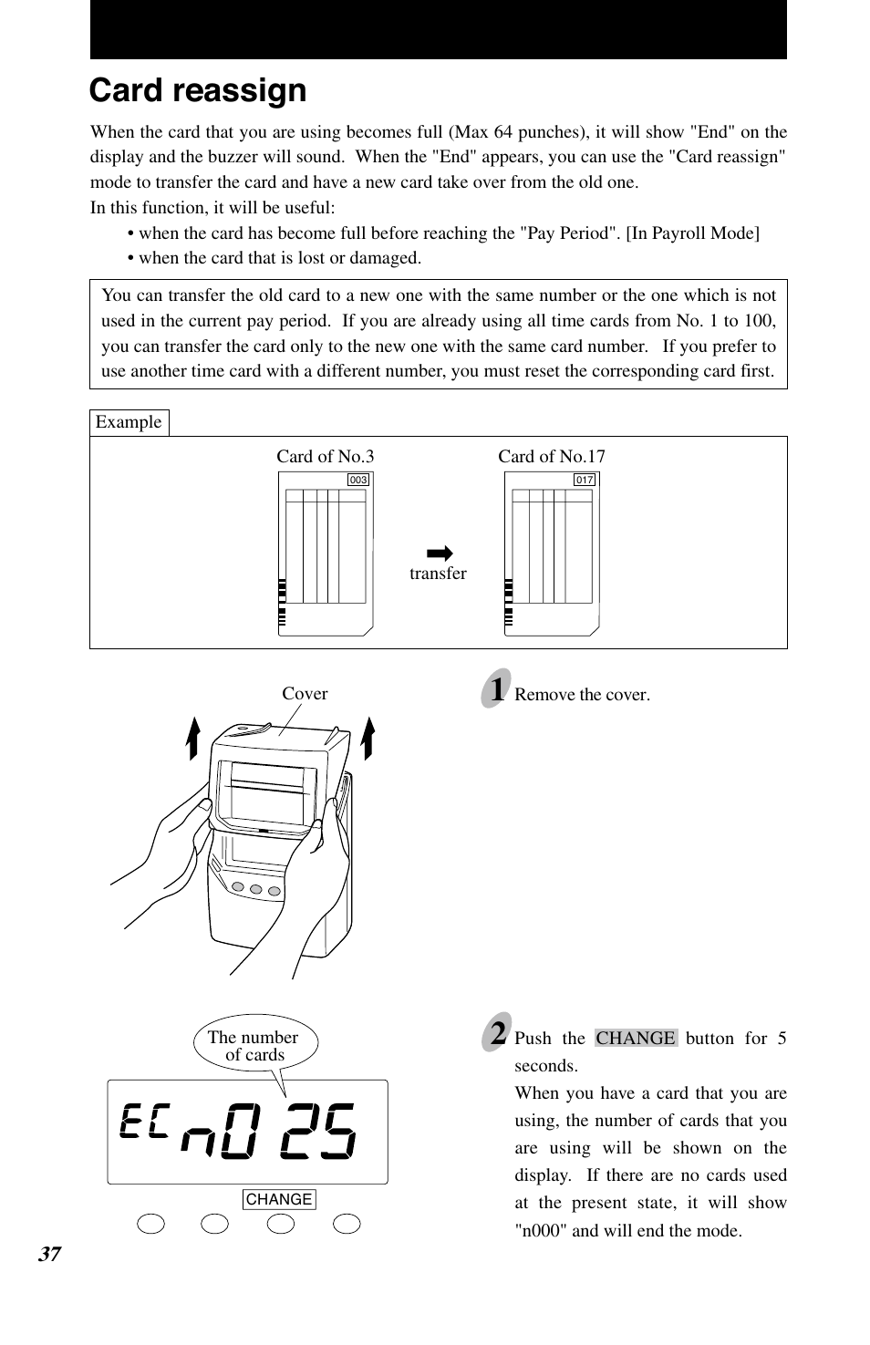 Card reassign | Lathem 7500E User Manual | Page 40 / 50