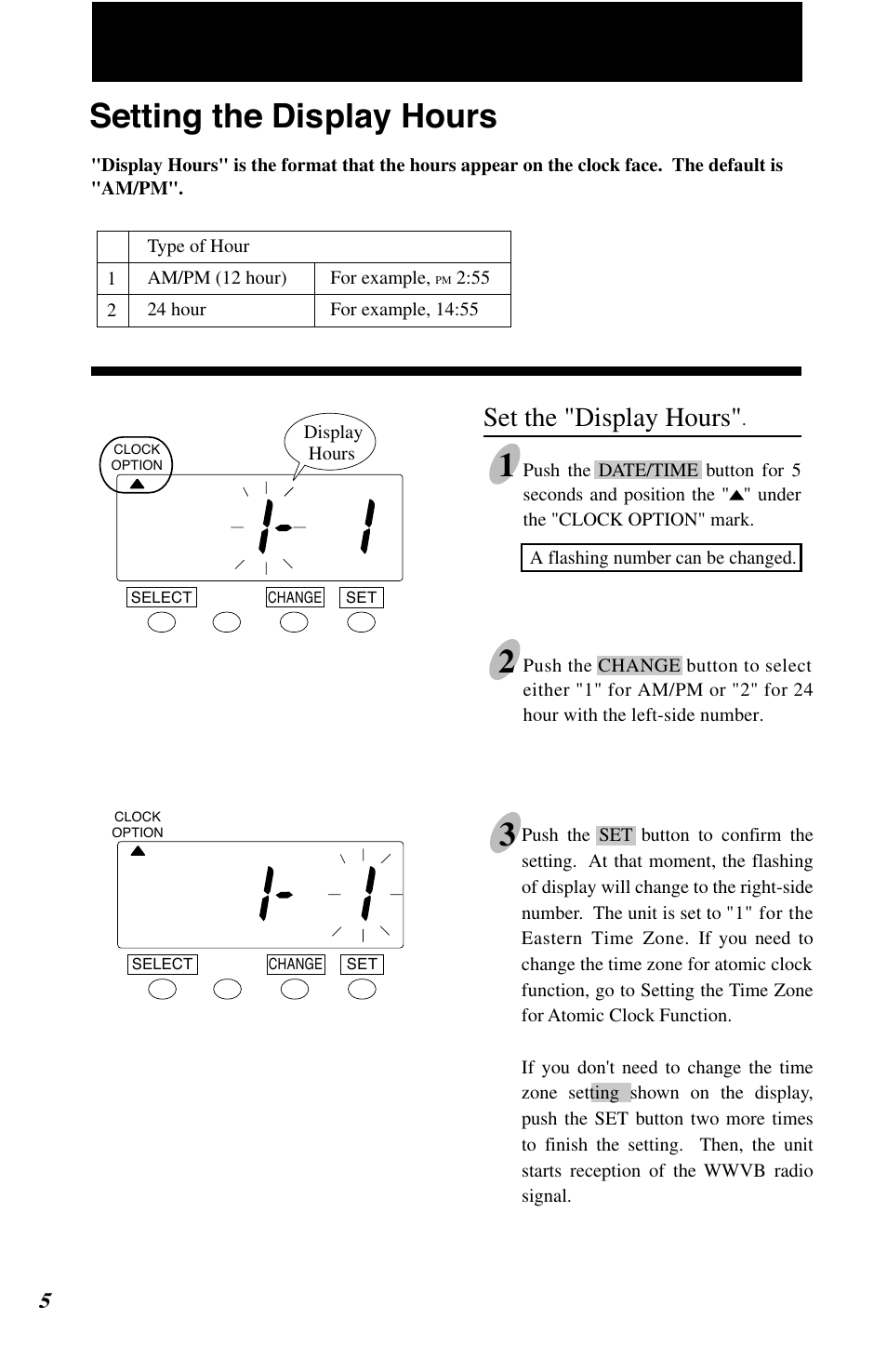 Setting the display hours, Set the "display hours | Lathem 7500E User Manual | Page 8 / 50