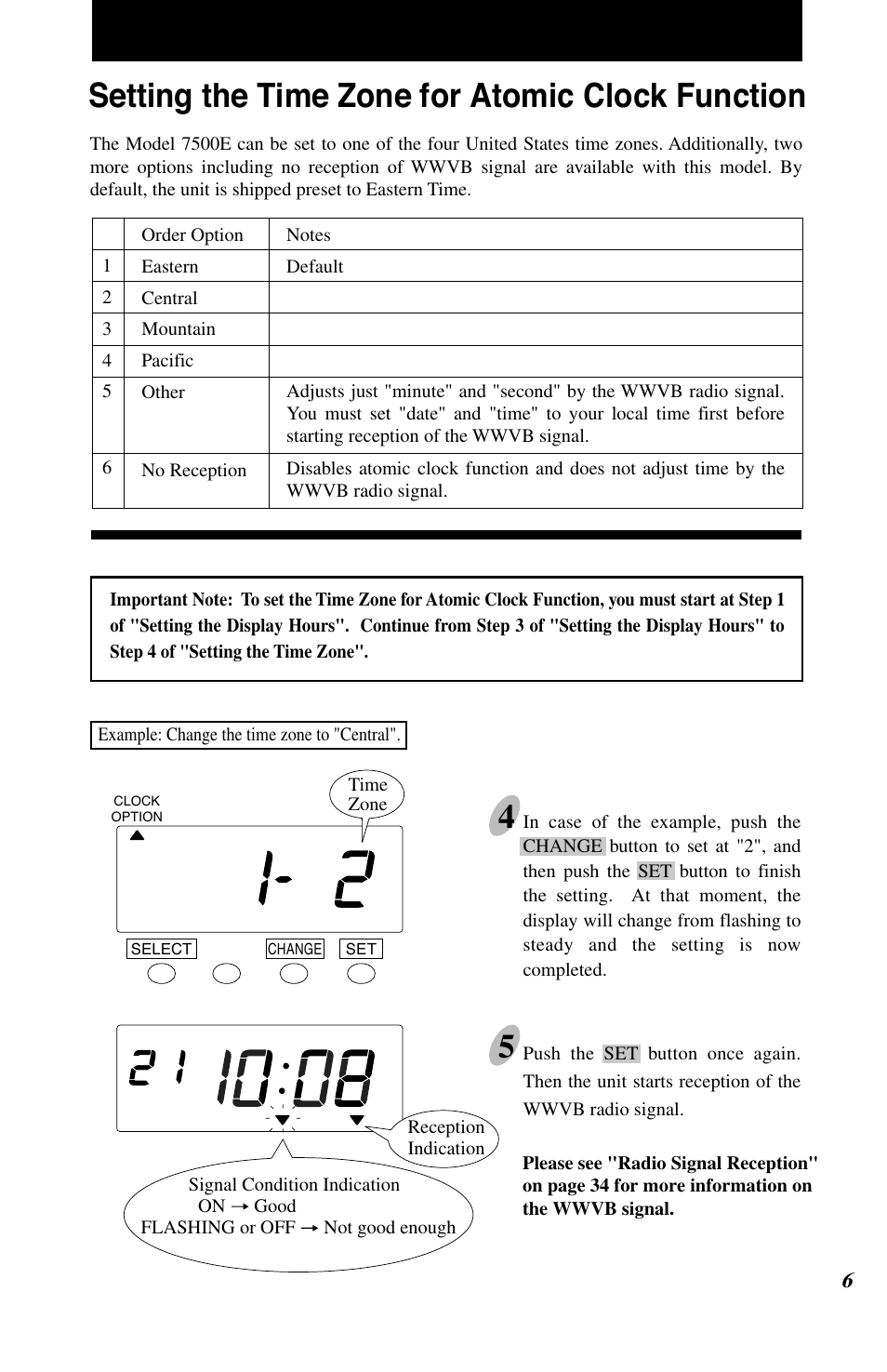 Setting the time zone for atomic clock function | Lathem 7500E User Manual | Page 9 / 50