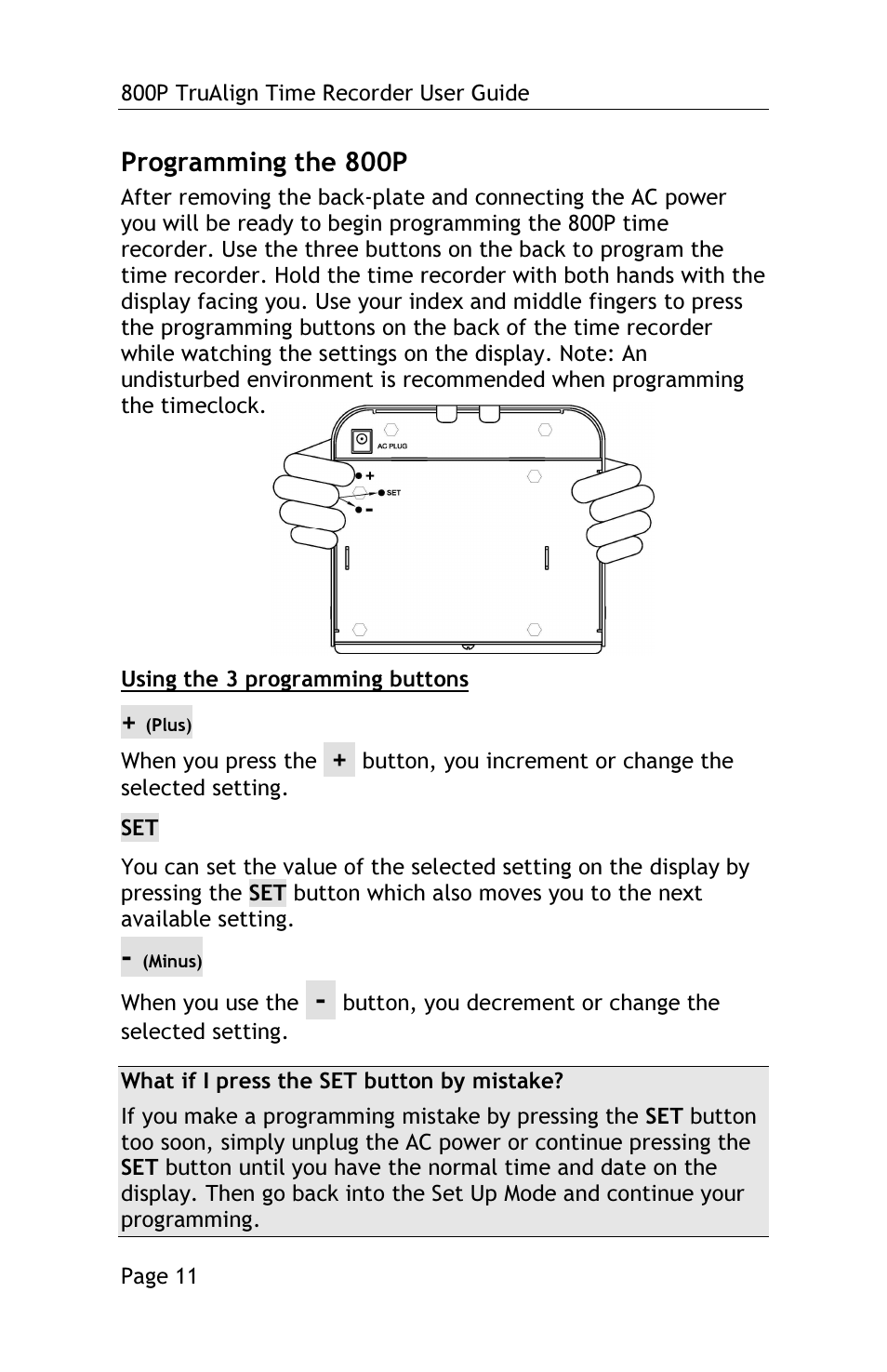 Programming the 800p | Lathem TRUALIGN TIME RECORDER 800P User Manual | Page 10 / 39