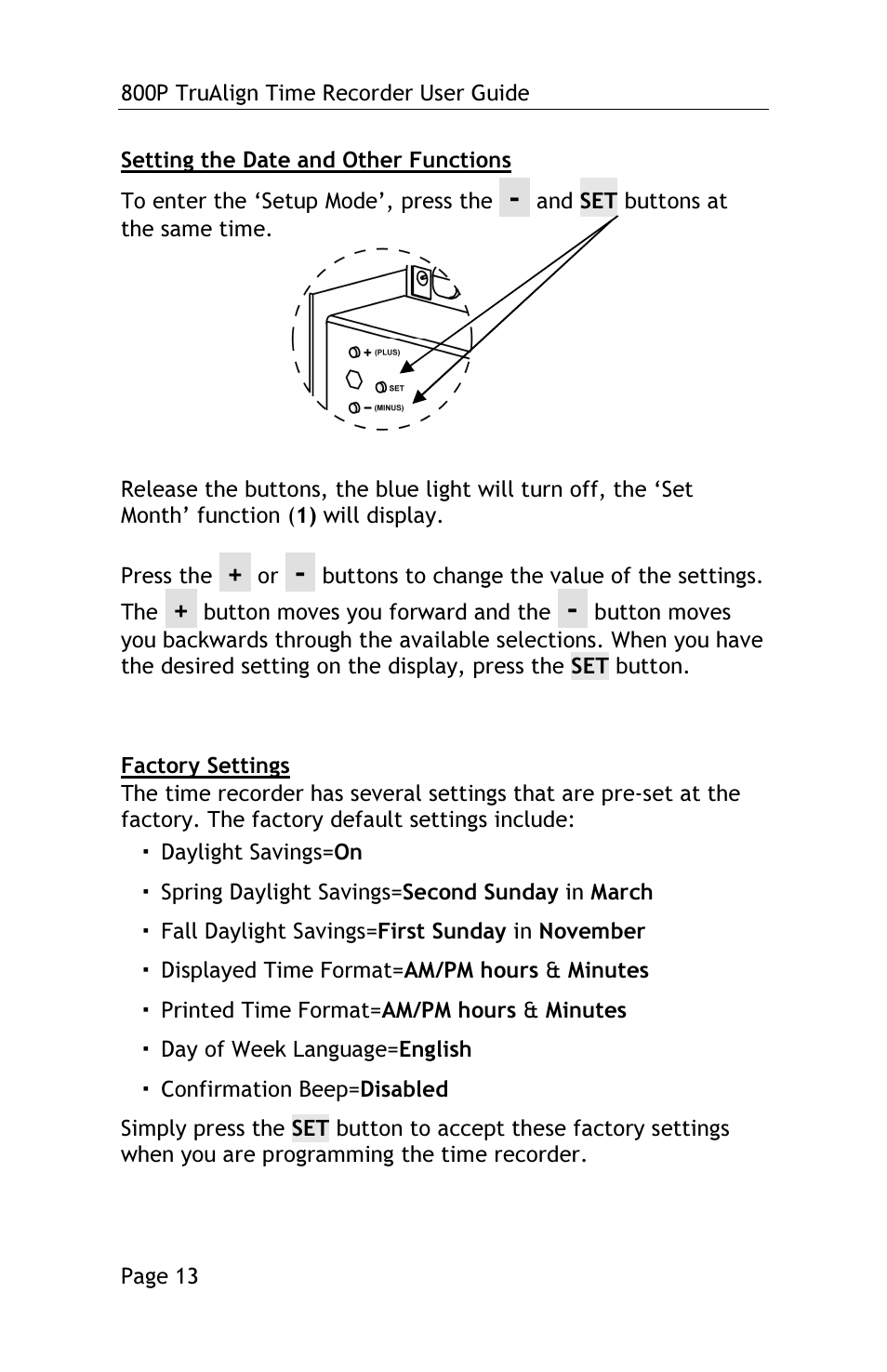 Lathem TRUALIGN TIME RECORDER 800P User Manual | Page 12 / 39