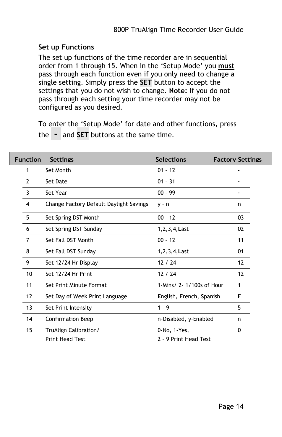 Lathem TRUALIGN TIME RECORDER 800P User Manual | Page 13 / 39