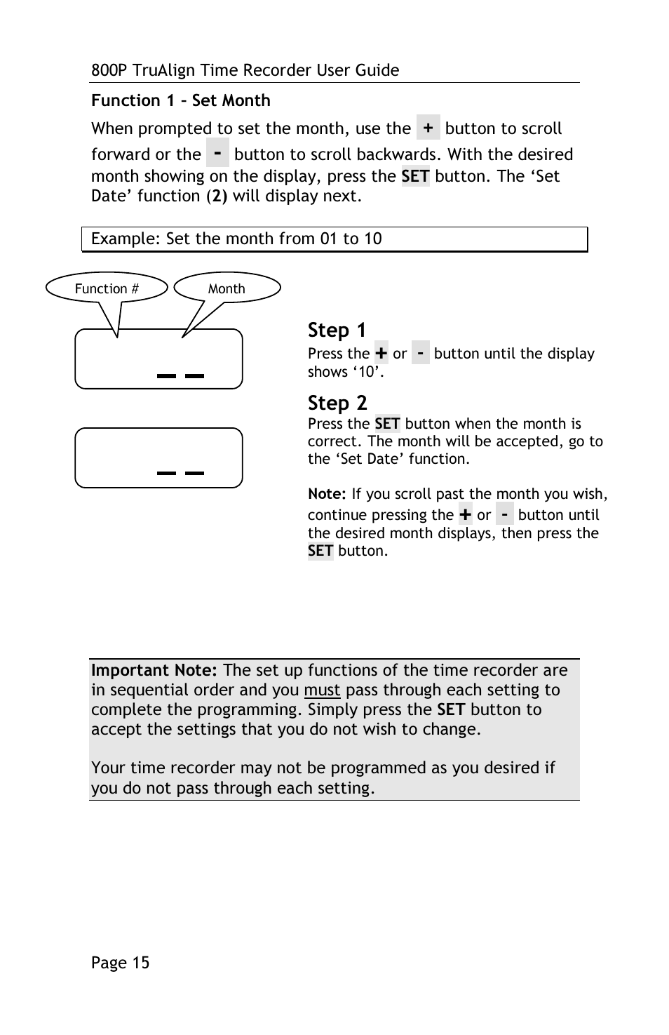 Step 1, Step 2 | Lathem TRUALIGN TIME RECORDER 800P User Manual | Page 14 / 39