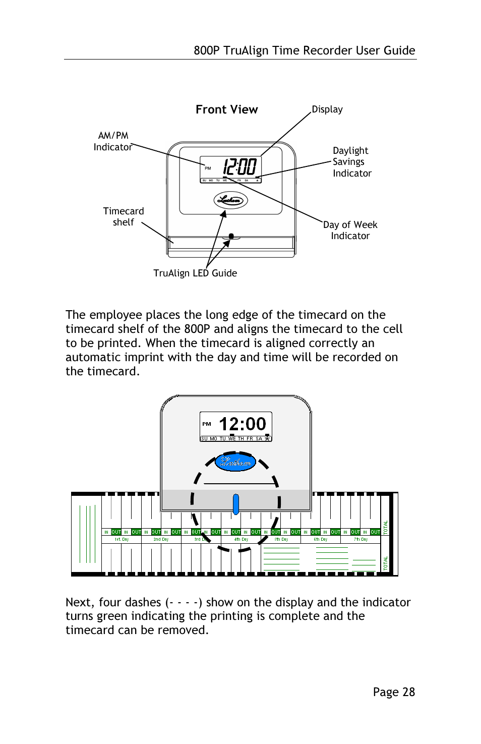 Using the time recorder | Lathem TRUALIGN TIME RECORDER 800P User Manual | Page 27 / 39