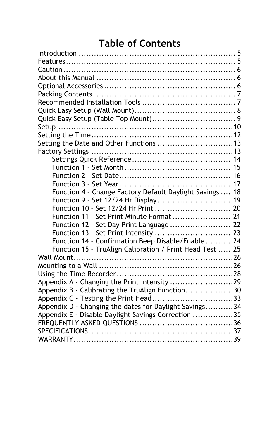 Lathem TRUALIGN TIME RECORDER 800P User Manual | Page 3 / 39