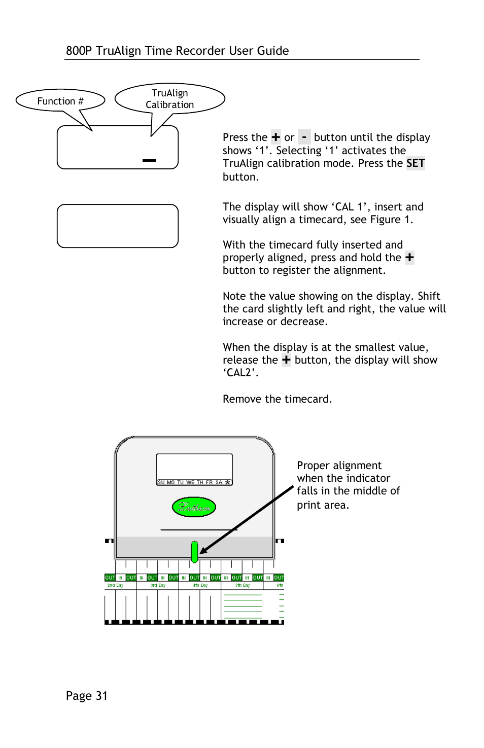 C a l 1, Cal 1 | Lathem TRUALIGN TIME RECORDER 800P User Manual | Page 30 / 39