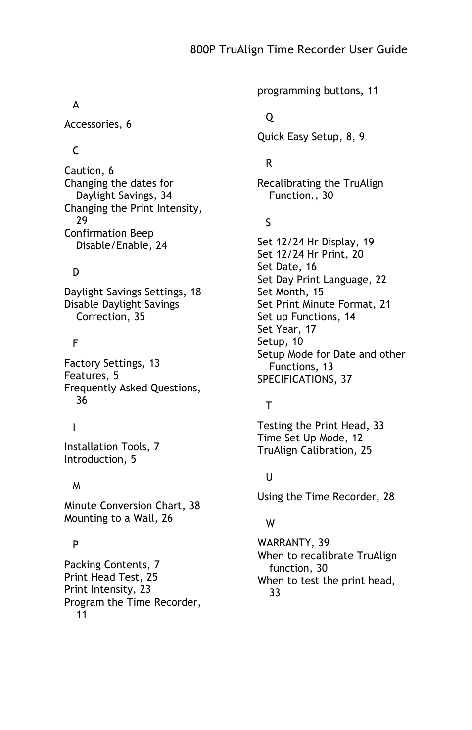 Lathem TRUALIGN TIME RECORDER 800P User Manual | Page 39 / 39