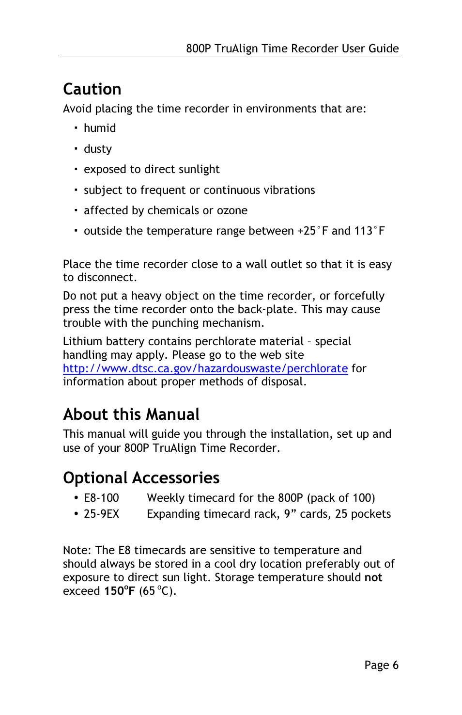 Caution, About this manual, Optional accessories | Lathem TRUALIGN TIME RECORDER 800P User Manual | Page 5 / 39