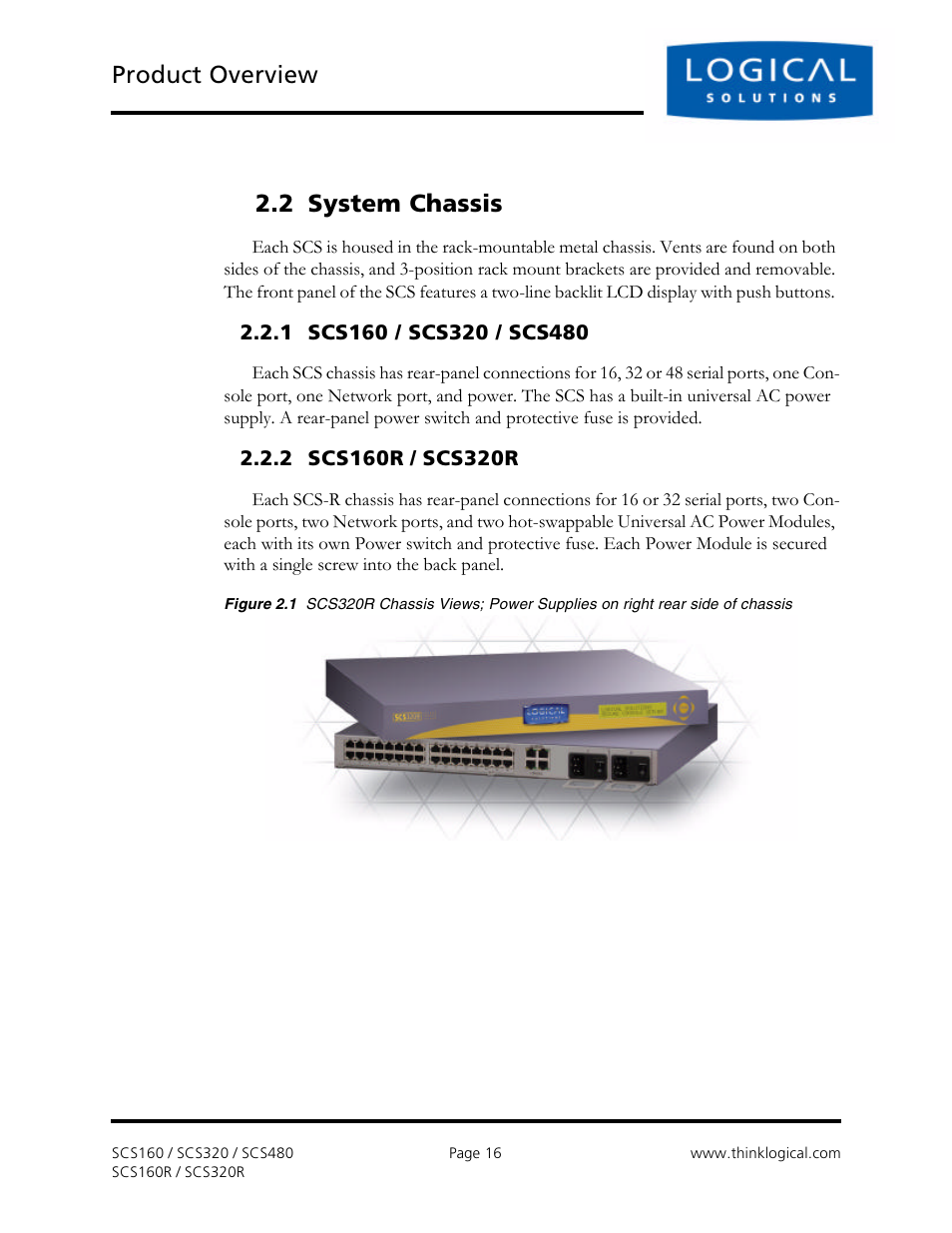 Product overview, 2 system chassis | Logical Solutions Secure Console Servers SCS-R User Manual | Page 16 / 90