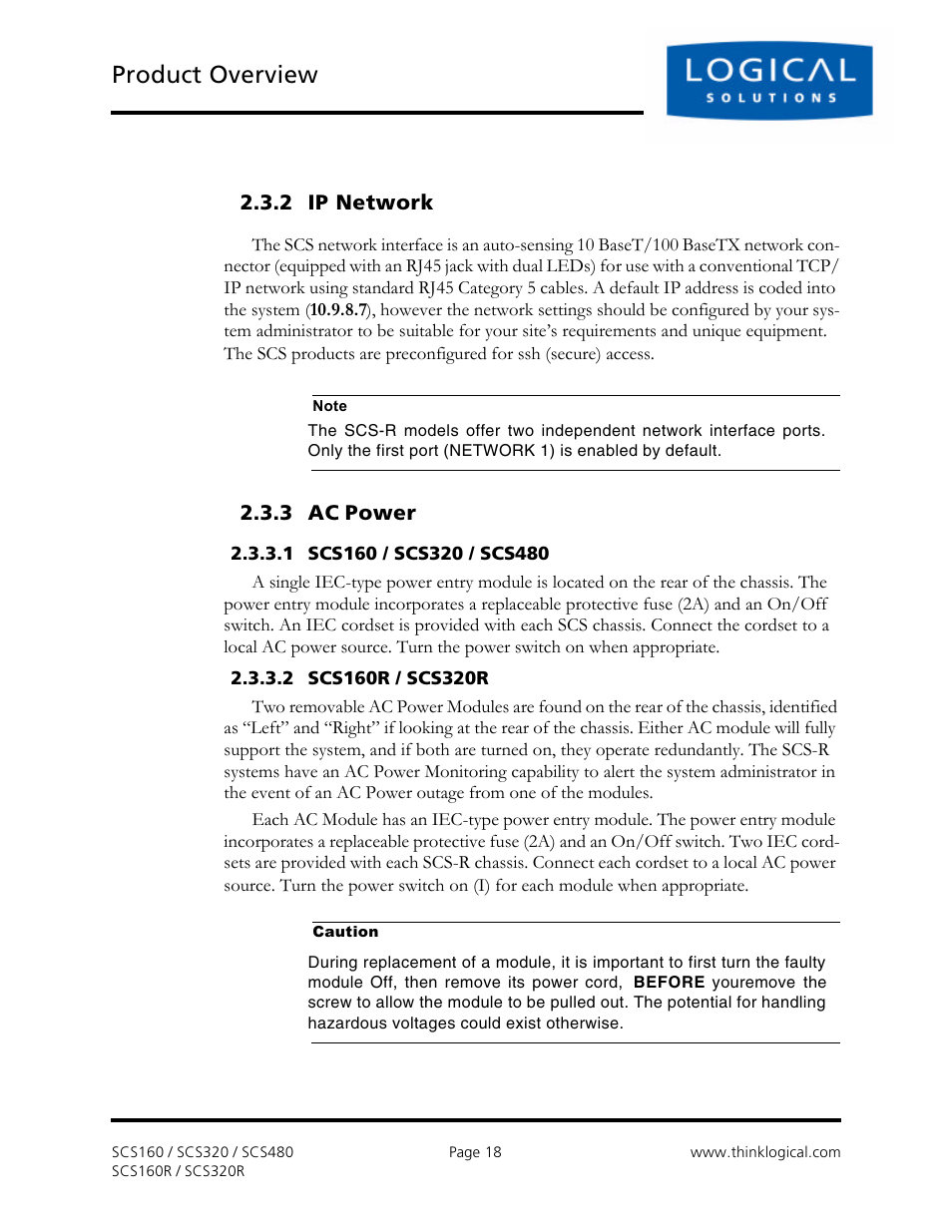 Product overview, 2 ip network, 3 ac power | Logical Solutions Secure Console Servers SCS-R User Manual | Page 18 / 90