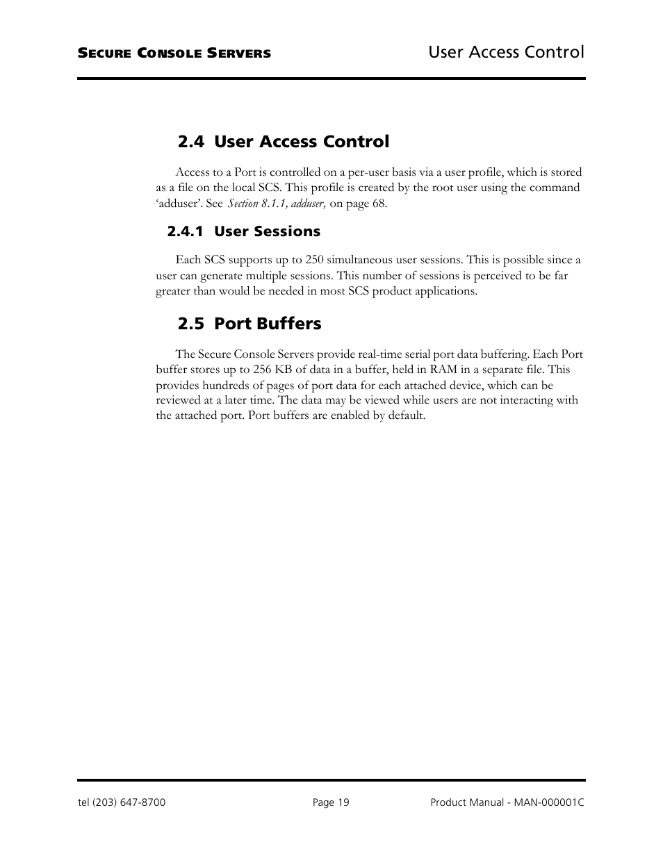User access control, 4 user access control, 5 port buffers | Logical Solutions Secure Console Servers SCS-R User Manual | Page 19 / 90