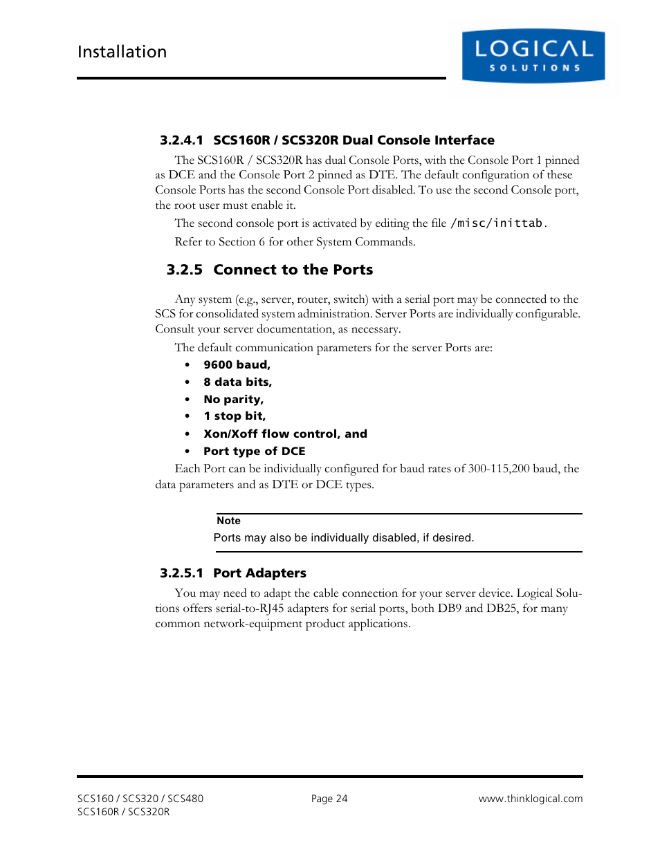 Installation, 5 connect to the ports | Logical Solutions Secure Console Servers SCS-R User Manual | Page 24 / 90