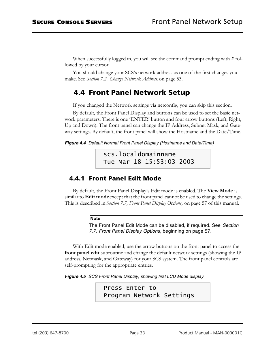 Front panel network setup, 4 front panel network setup | Logical Solutions Secure Console Servers SCS-R User Manual | Page 33 / 90