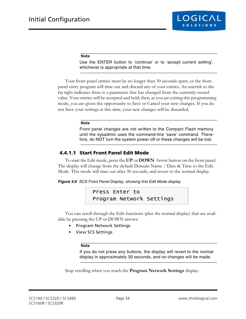 Initial configuration, Press enter to program network settings | Logical Solutions Secure Console Servers SCS-R User Manual | Page 34 / 90