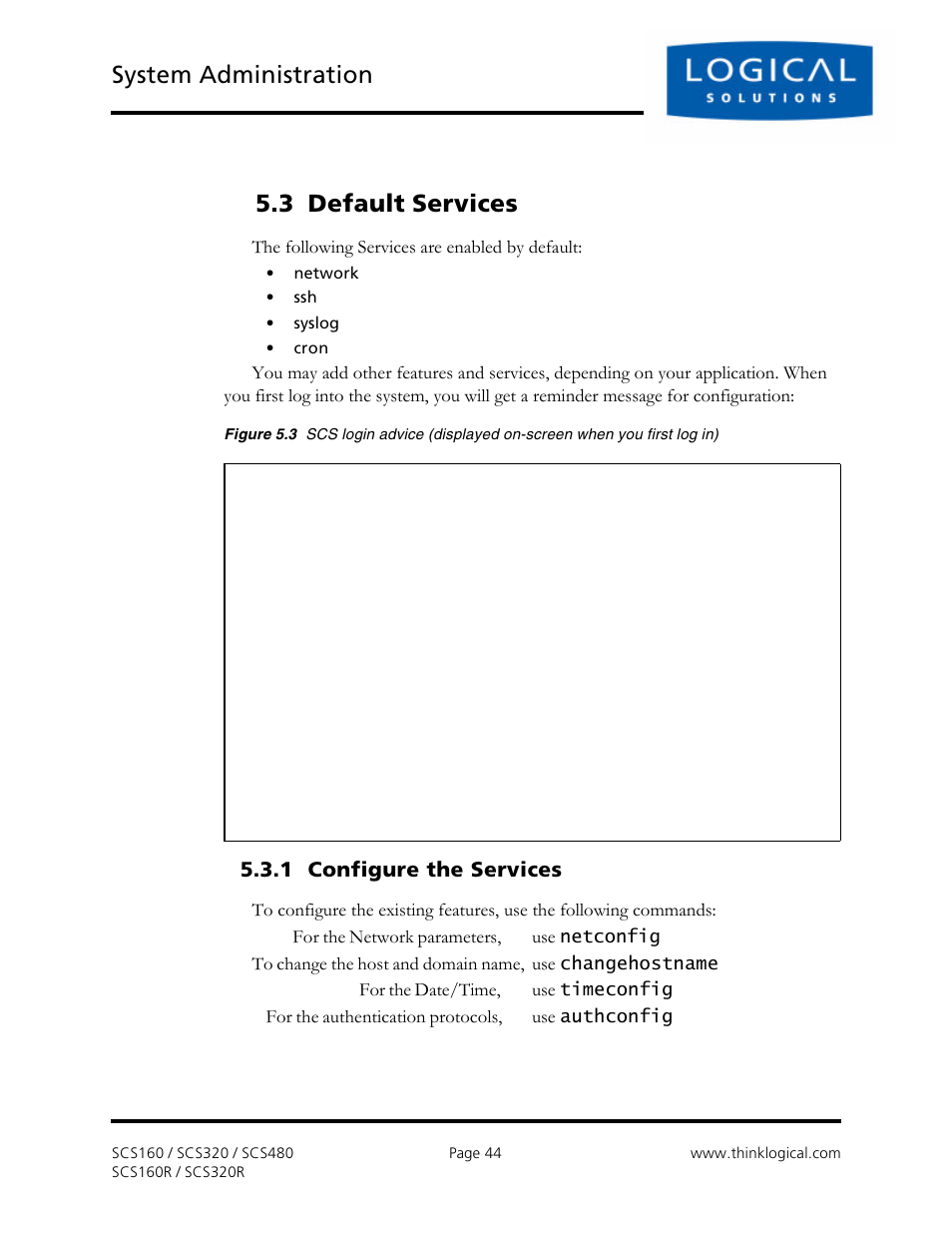 System administration, 3 default services, 1 configure the services | Logical Solutions Secure Console Servers SCS-R User Manual | Page 44 / 90