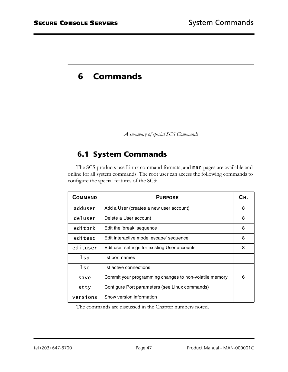 6 commands, System commands, 1 system commands | Logical Solutions Secure Console Servers SCS-R User Manual | Page 47 / 90