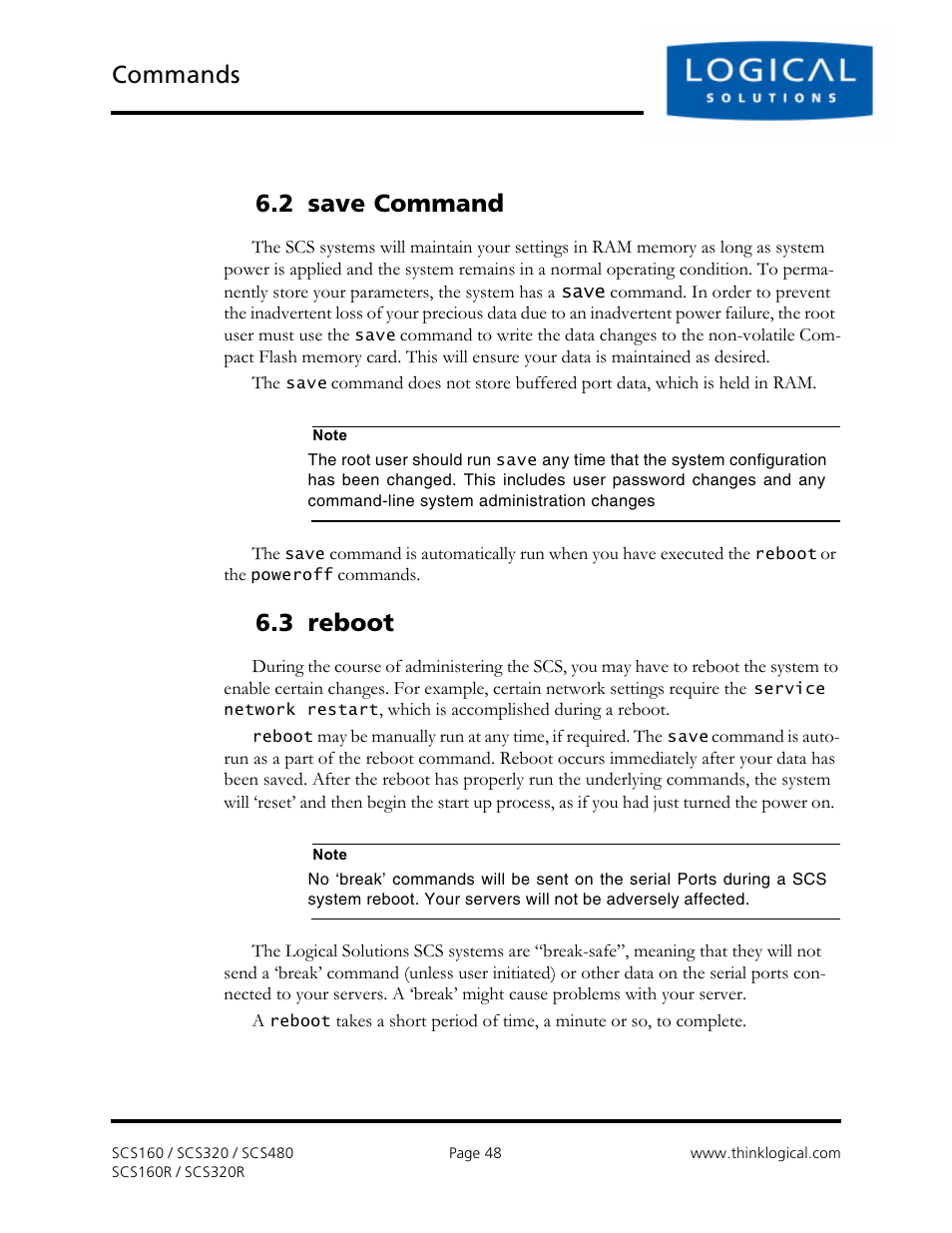 Commands, 2 save command, 3 reboot | Logical Solutions Secure Console Servers SCS-R User Manual | Page 48 / 90