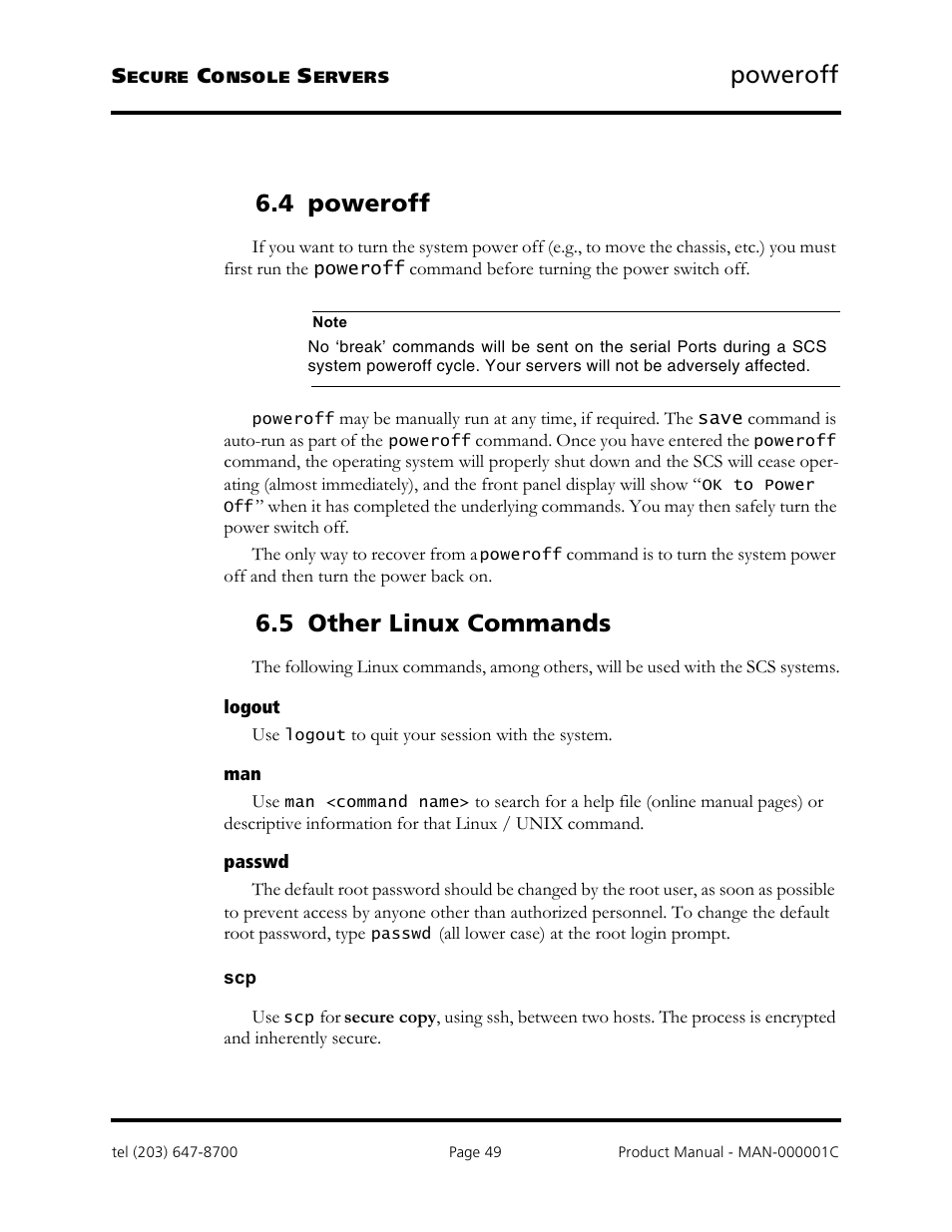 Poweroff, 4 poweroff, 5 other linux commands | Logical Solutions Secure Console Servers SCS-R User Manual | Page 49 / 90