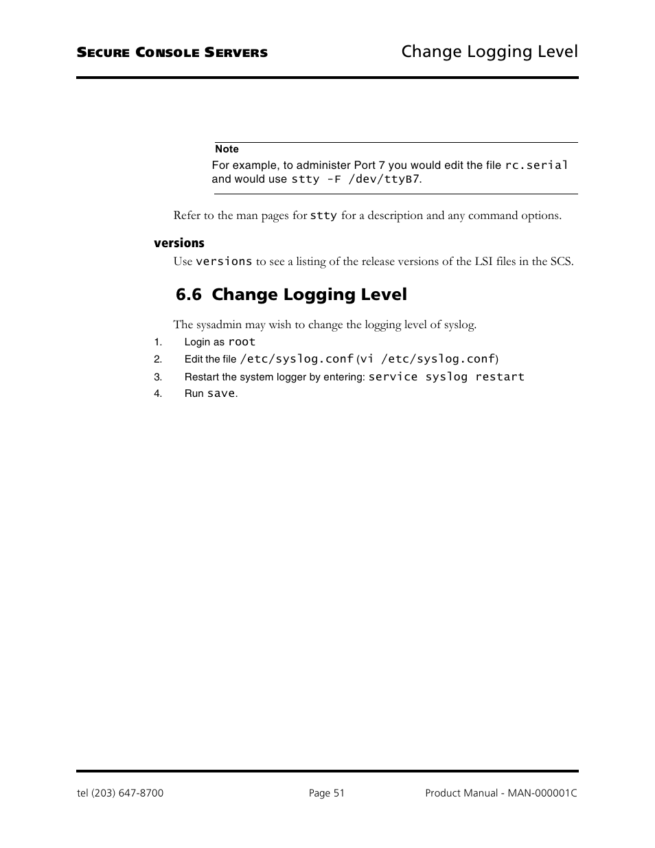 Change logging level, 6 change logging level | Logical Solutions Secure Console Servers SCS-R User Manual | Page 51 / 90