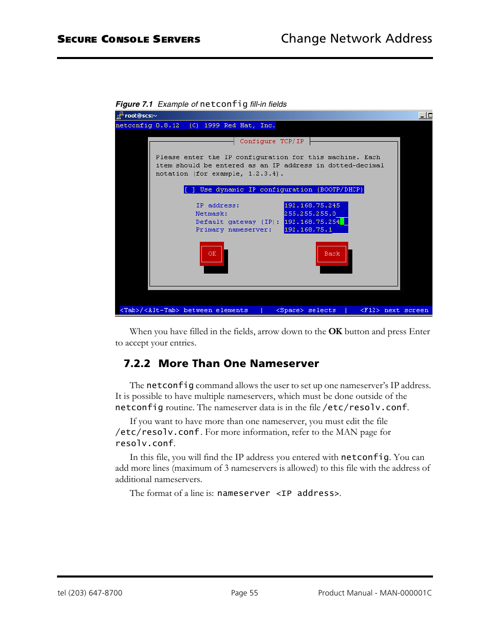 Change network address, 2 more than one nameserver | Logical Solutions Secure Console Servers SCS-R User Manual | Page 55 / 90