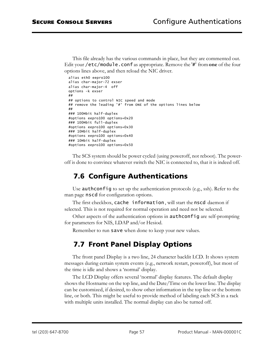 Configure authentications, 6 configure authentications, 7 front panel display options | Logical Solutions Secure Console Servers SCS-R User Manual | Page 57 / 90
