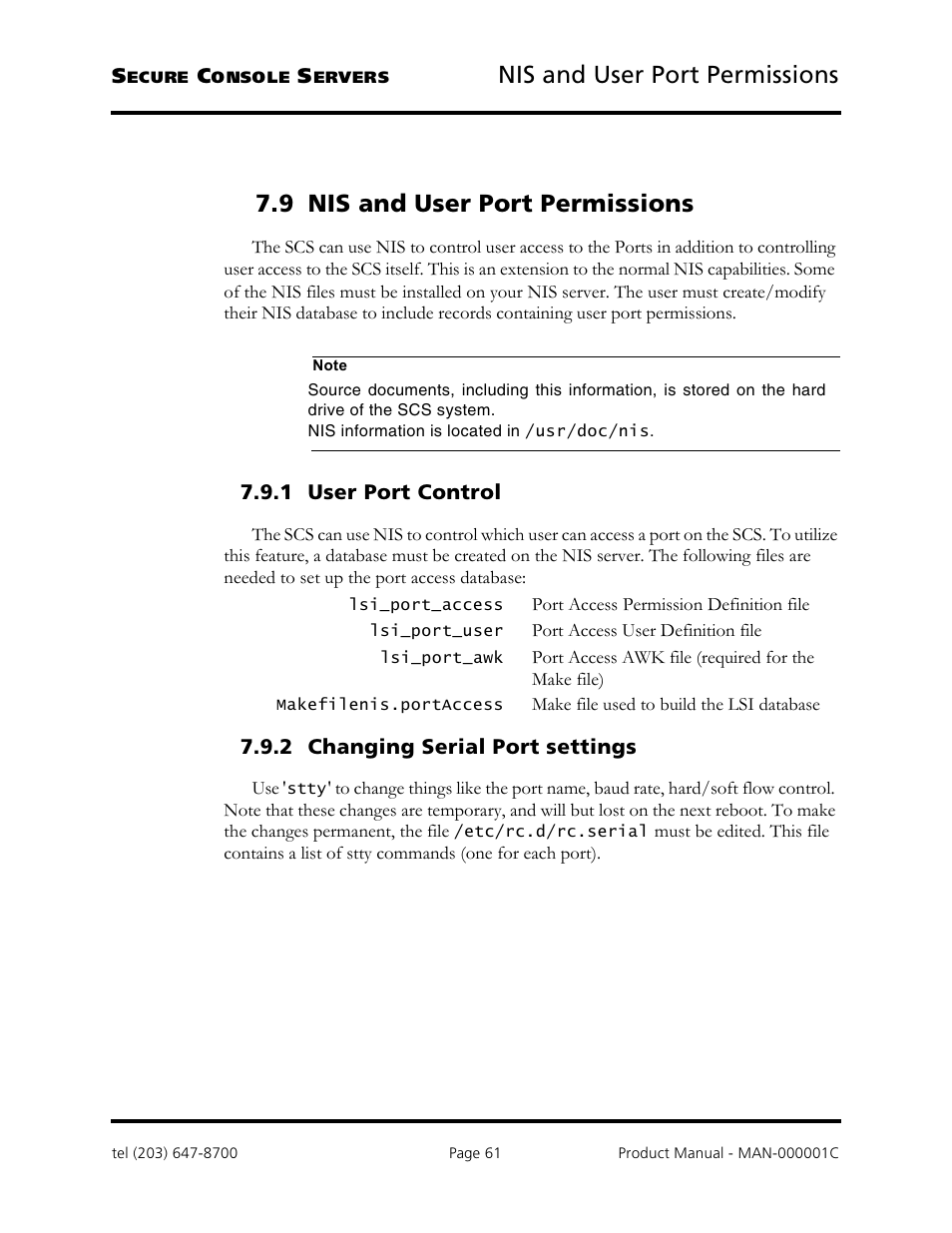 Nis and user port permissions, 9 nis and user port permissions | Logical Solutions Secure Console Servers SCS-R User Manual | Page 61 / 90