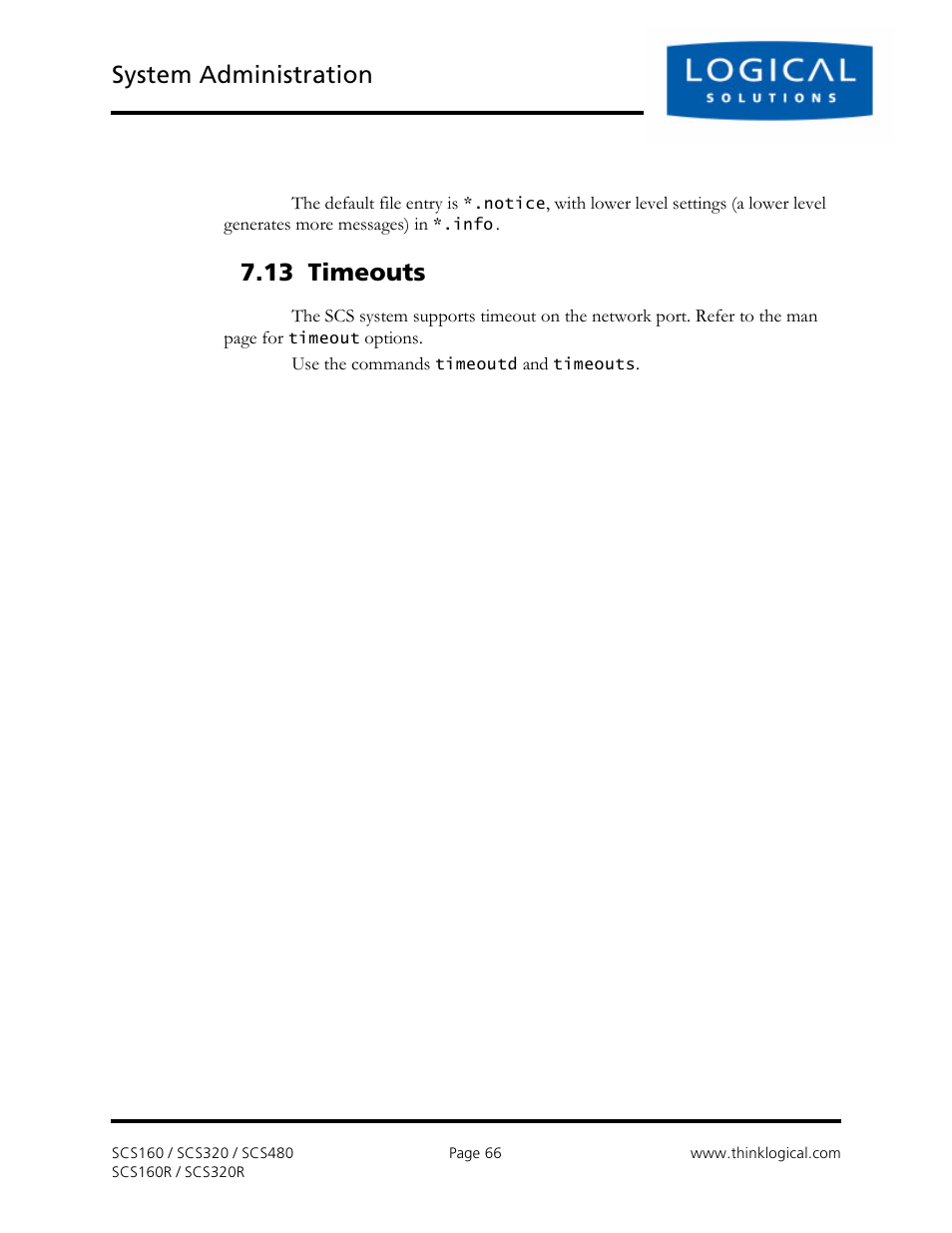 System administration, 13 timeouts | Logical Solutions Secure Console Servers SCS-R User Manual | Page 66 / 90