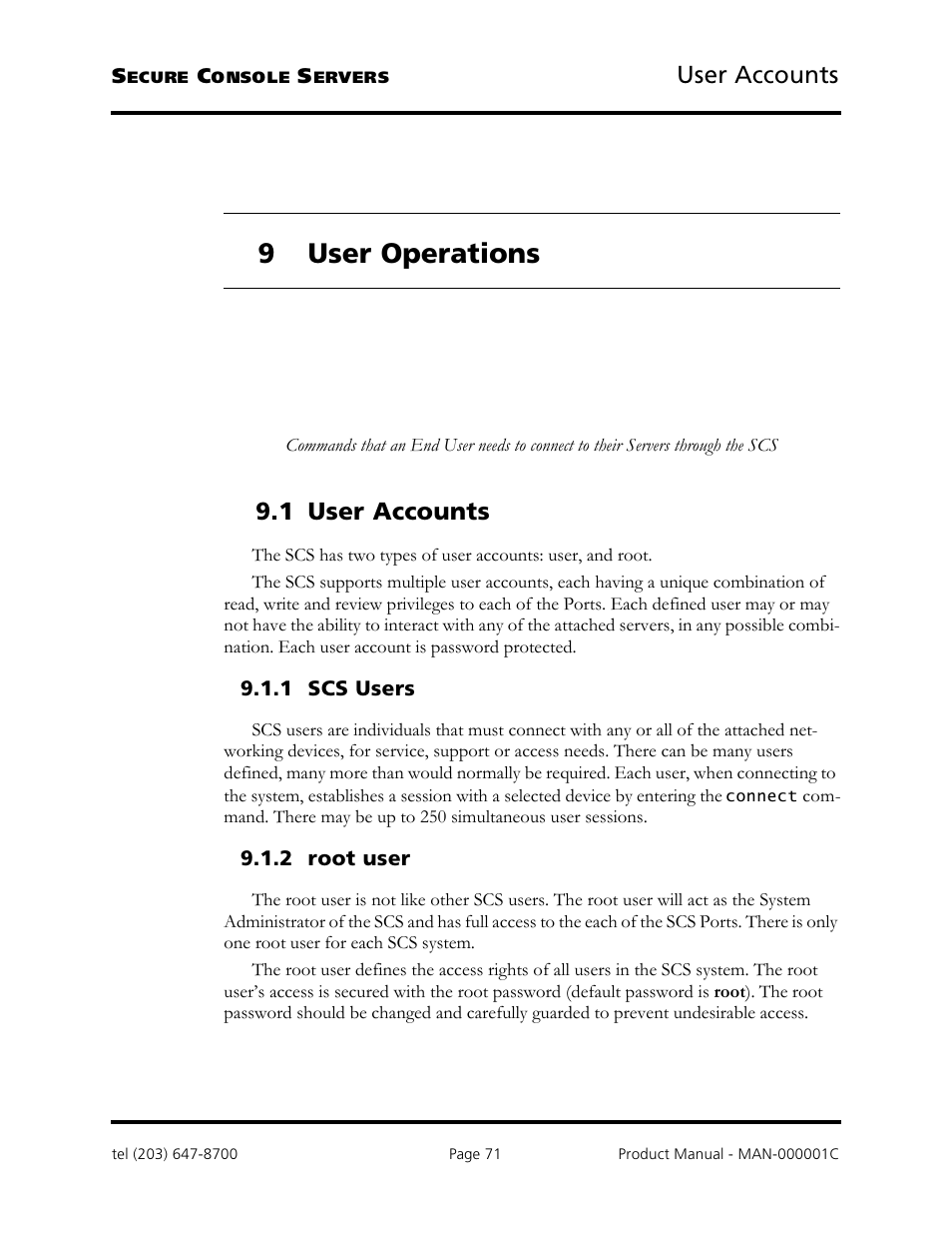 9 user operations, User accounts, 1 user accounts | Logical Solutions Secure Console Servers SCS-R User Manual | Page 71 / 90