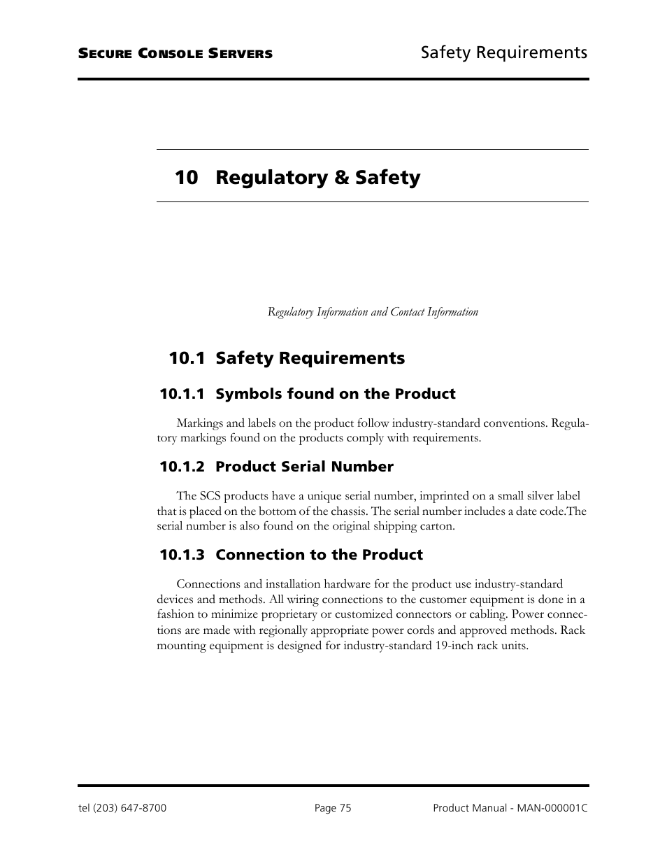 10 regulatory & safety, Safety requirements, 1 safety requirements | Logical Solutions Secure Console Servers SCS-R User Manual | Page 75 / 90