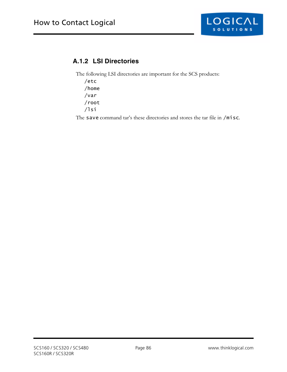 How to contact logical, A.1.2 lsi directories | Logical Solutions Secure Console Servers SCS-R User Manual | Page 86 / 90