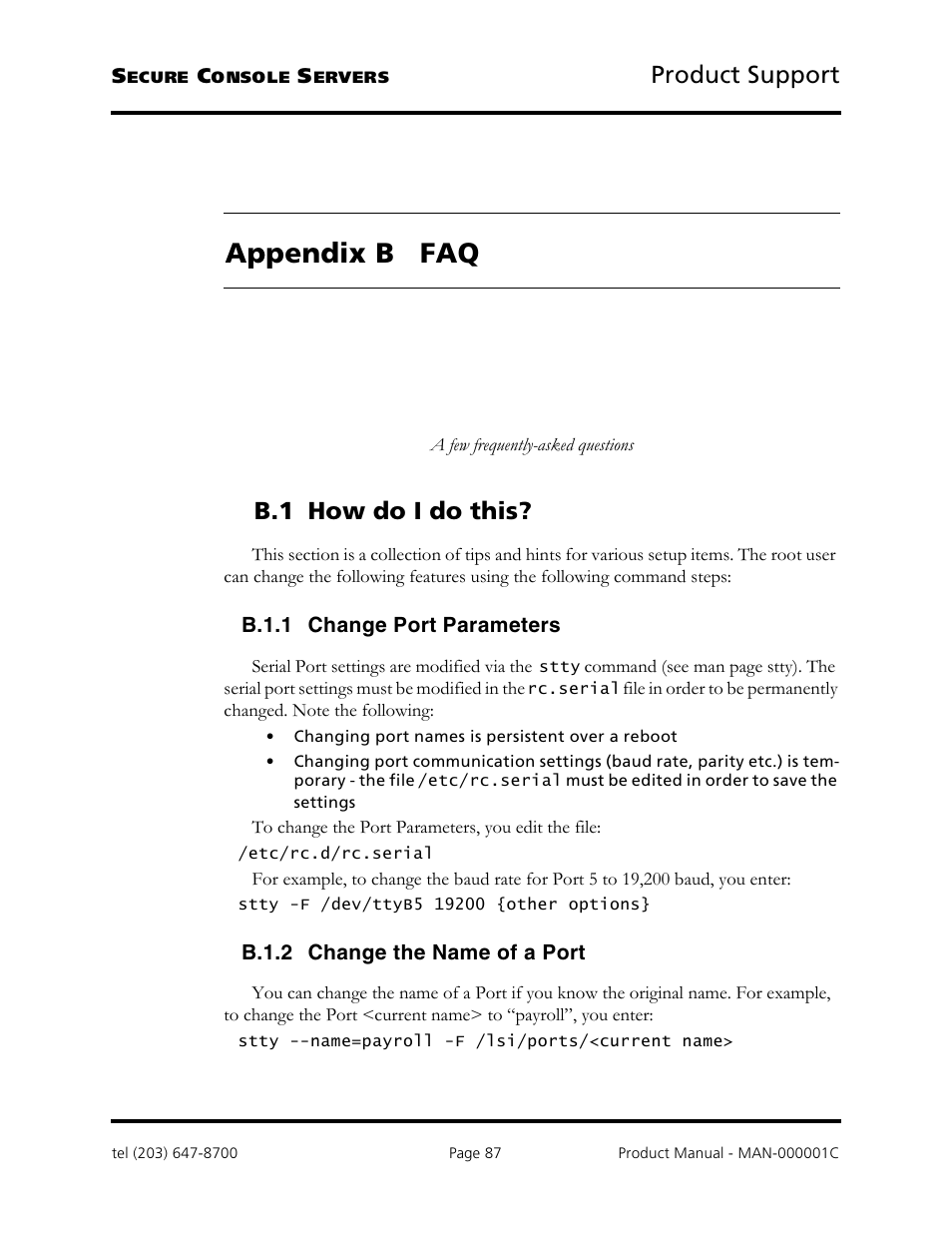 Appendix b faq, Product support, B.1 how do i do this | Logical Solutions Secure Console Servers SCS-R User Manual | Page 87 / 90