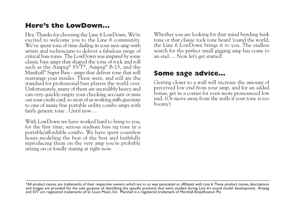 Here’s the lowdown, Some sage advice | Line 6 LowDown LD-15 User Manual | Page 7 / 12