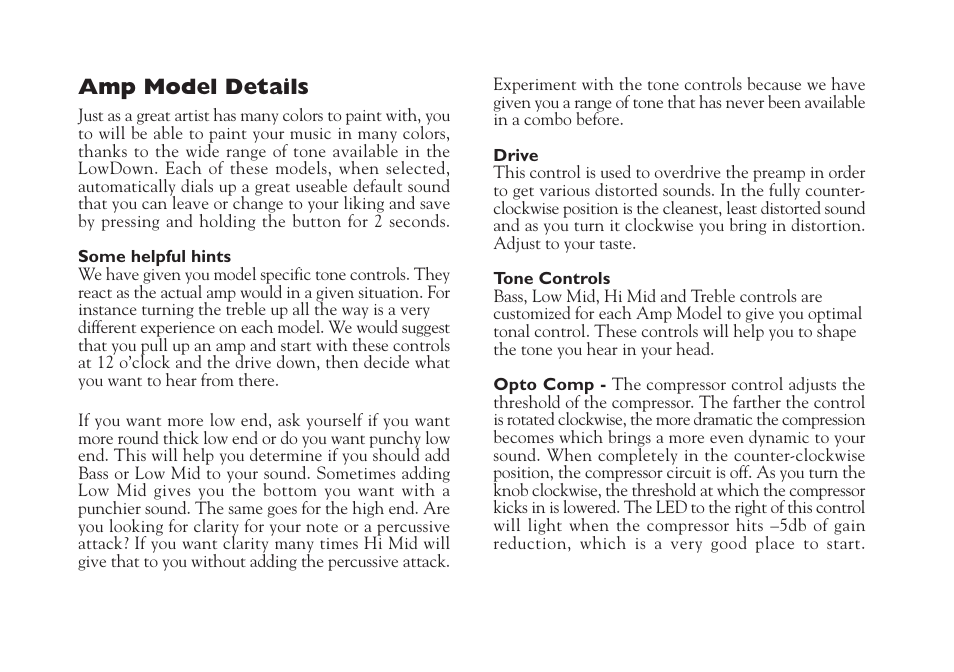 Amp model details | Line 6 LowDown LD-15 User Manual | Page 8 / 12
