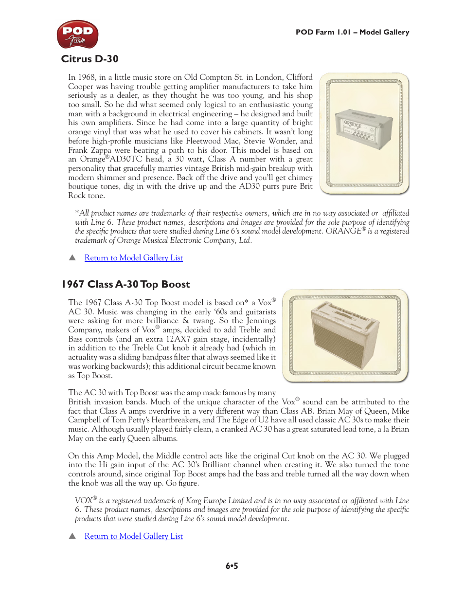 Citrus d-30 •5 1967 class a-30 top boost •5, Citrus d-30 | Line 6 POD Farm UX1 User Manual | Page 100 / 177