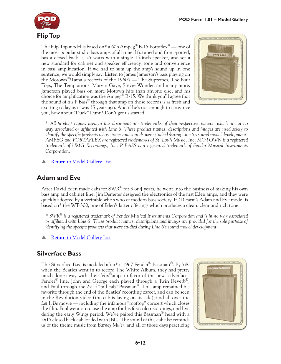 Flip top •12 adam and eve •12 silverface bass •12, Flip top, Adam and eve | Silverface bass | Line 6 POD Farm UX1 User Manual | Page 107 / 177