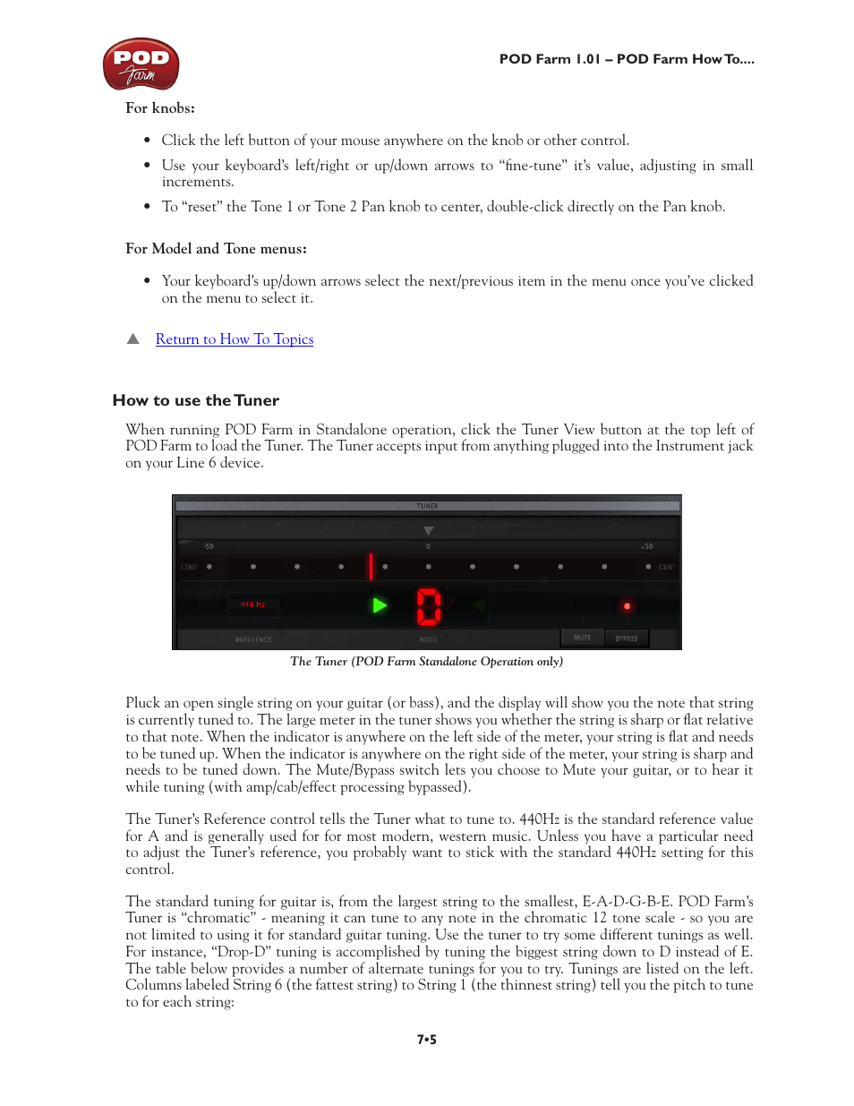 How to use the tuner •5 | Line 6 POD Farm UX1 User Manual | Page 133 / 177