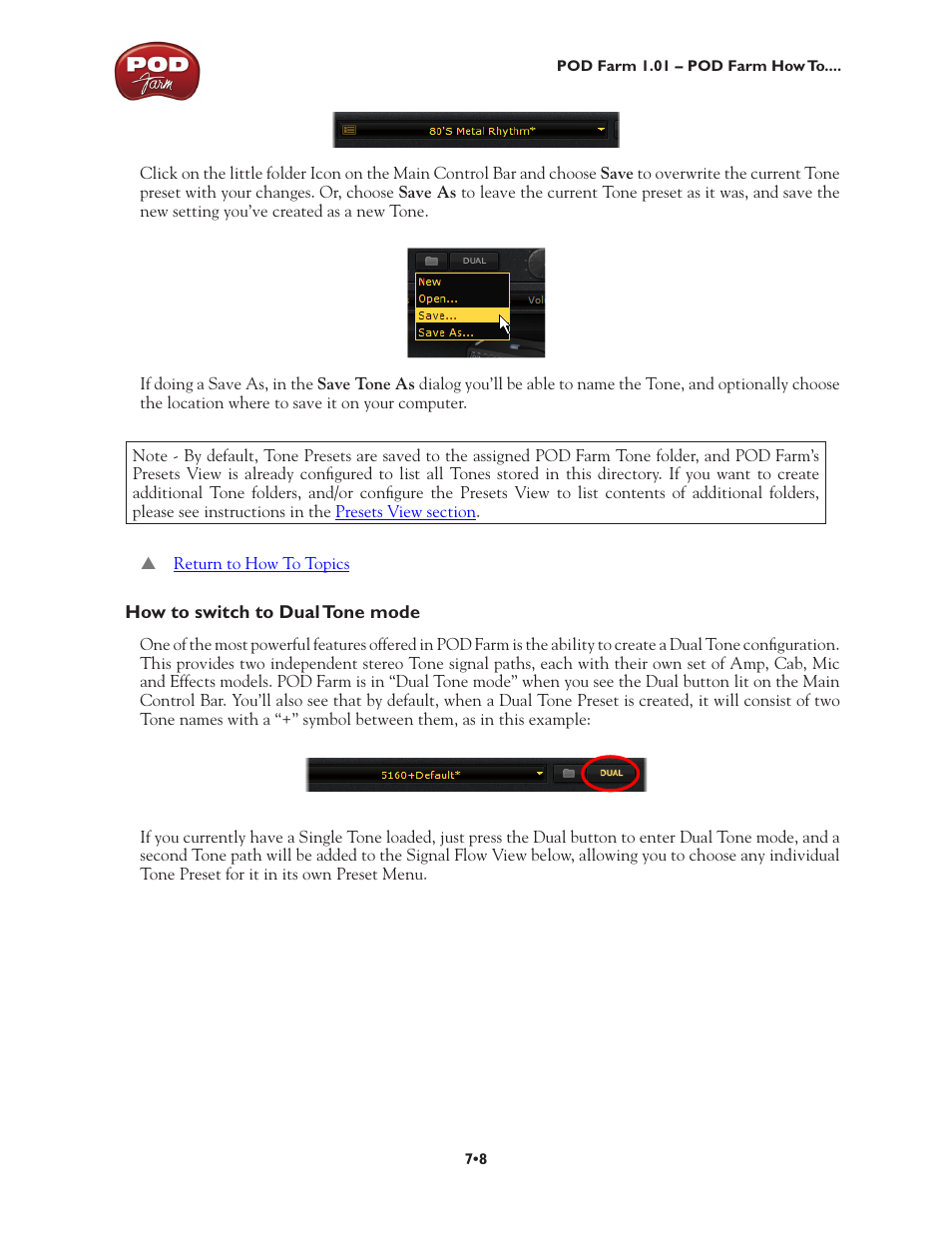 How to switch to dual tone mode •8 | Line 6 POD Farm UX1 User Manual | Page 136 / 177