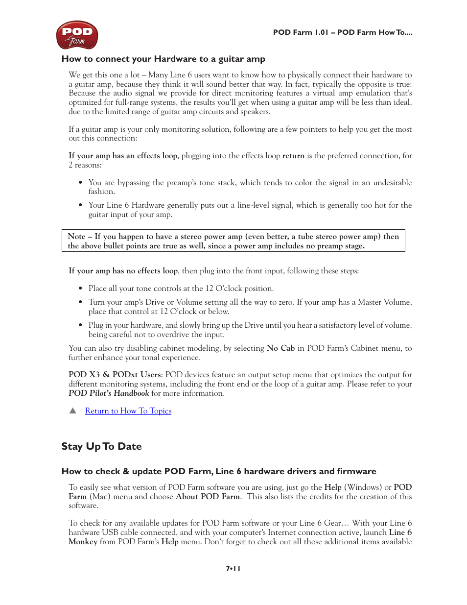How to connect your hardware to a guitar amp •11, Stay up to date •11, Stay up to date | Line 6 POD Farm UX1 User Manual | Page 139 / 177