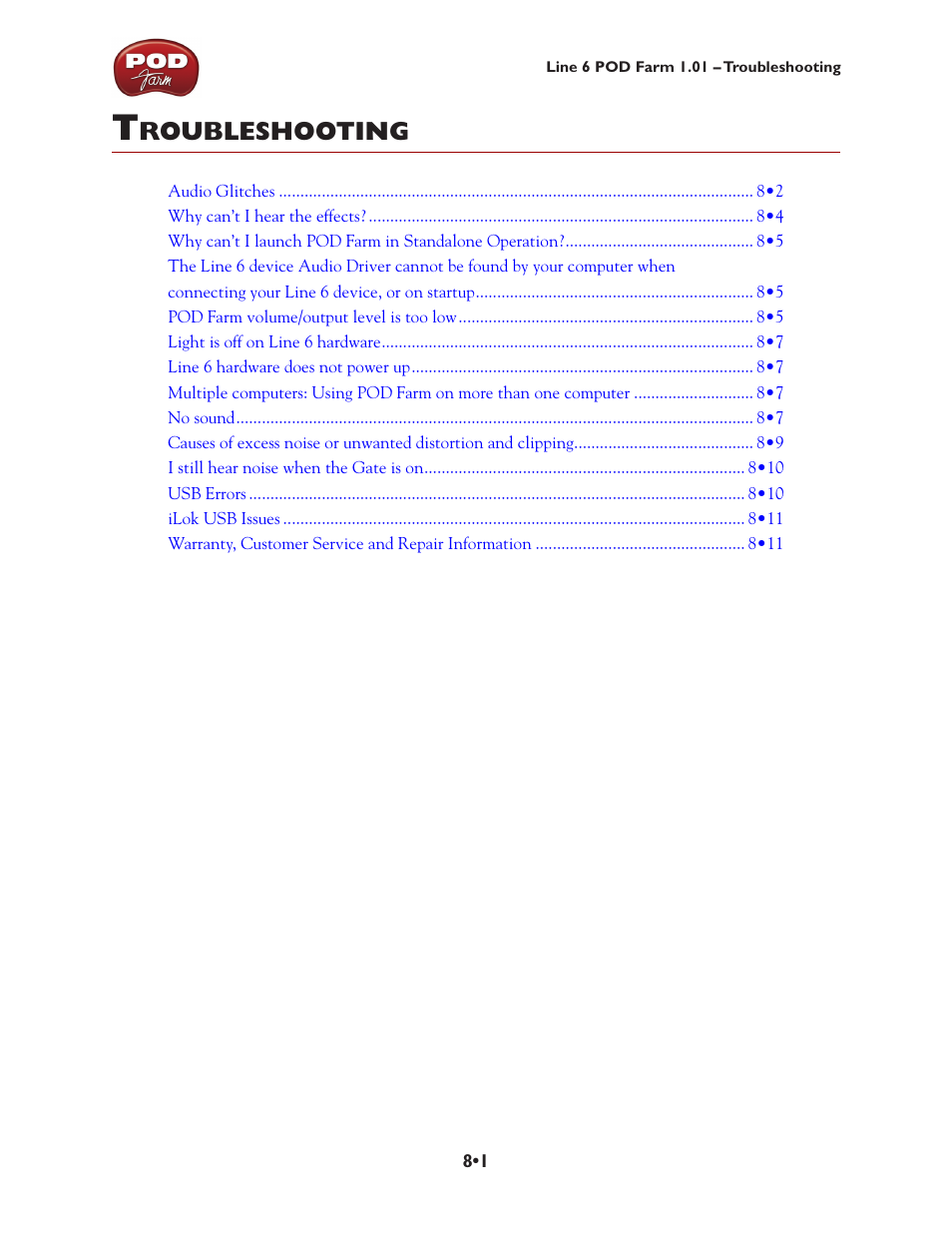 Troubleshooting, Troubleshooting •1 | Line 6 POD Farm UX1 User Manual | Page 142 / 177