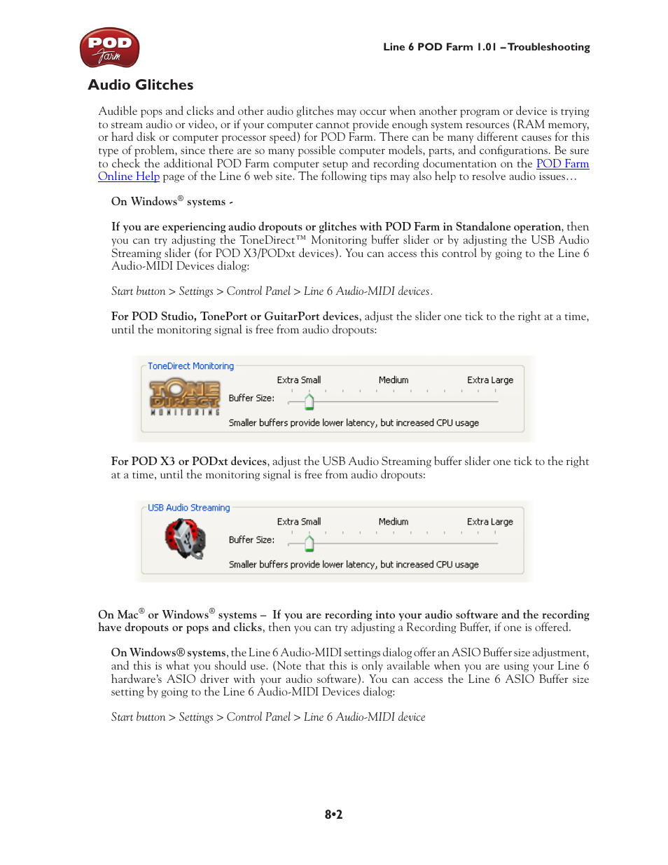 Audio glitches •2, Audio glitches | Line 6 POD Farm UX1 User Manual | Page 143 / 177