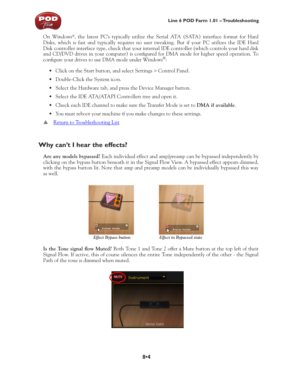 Why can’t i hear the effects? •4, Why can’t i hear the effects | Line 6 POD Farm UX1 User Manual | Page 145 / 177