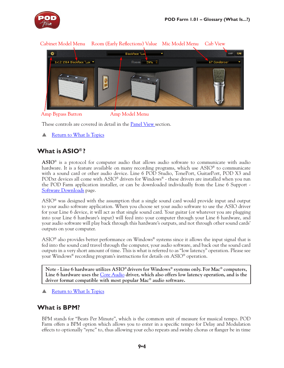 What is asio, What is bpm? •4, What is bpm | Line 6 POD Farm UX1 User Manual | Page 156 / 177