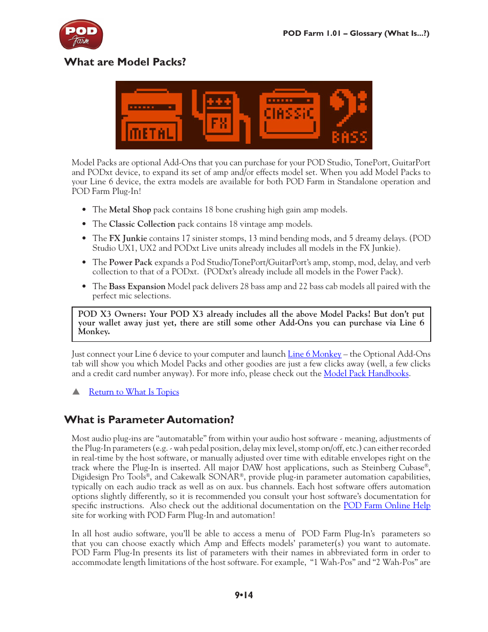 What are model packs, What is parameter automation | Line 6 POD Farm UX1 User Manual | Page 166 / 177