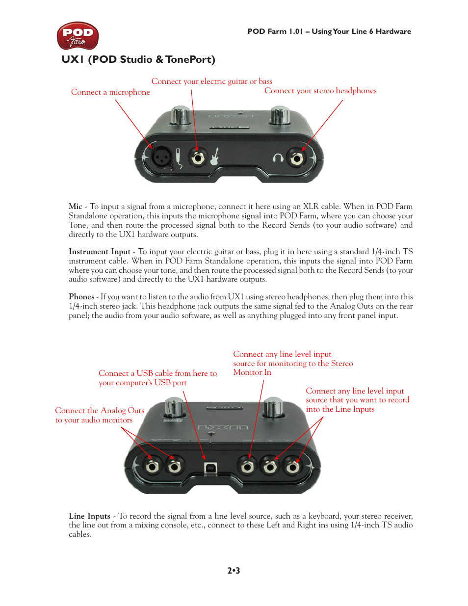 Ux1 (pod studio & toneport), Ux1 (pod studio & toneport) •3 | Line 6 POD Farm UX1 User Manual | Page 17 / 177
